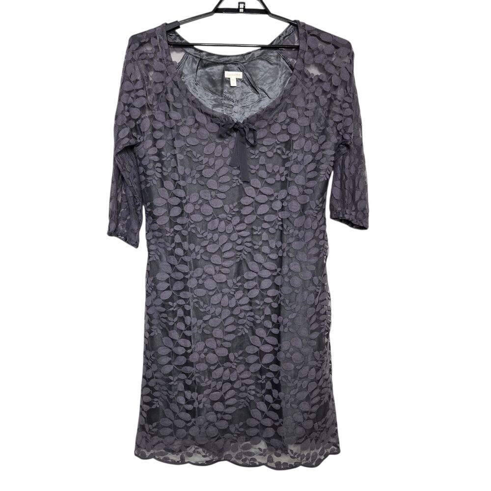 Garnet Hill Boheme Easy Lace Dress Size 12 Gray 3/4 Bishop Sleeve A-Line